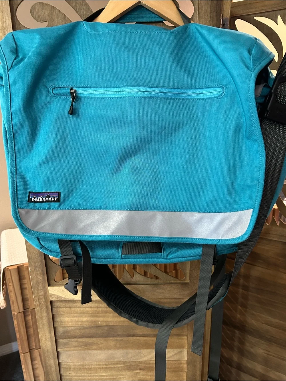 Patagonia Teal Messenger Bag with Reflective Trim